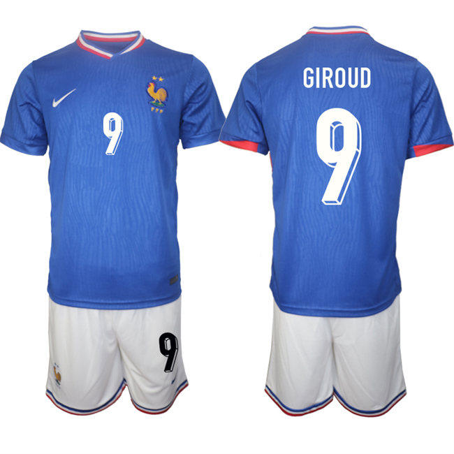 Men's France #9 Olivier Giroud Blue 2024-25 Home Soccer Jersey Suit